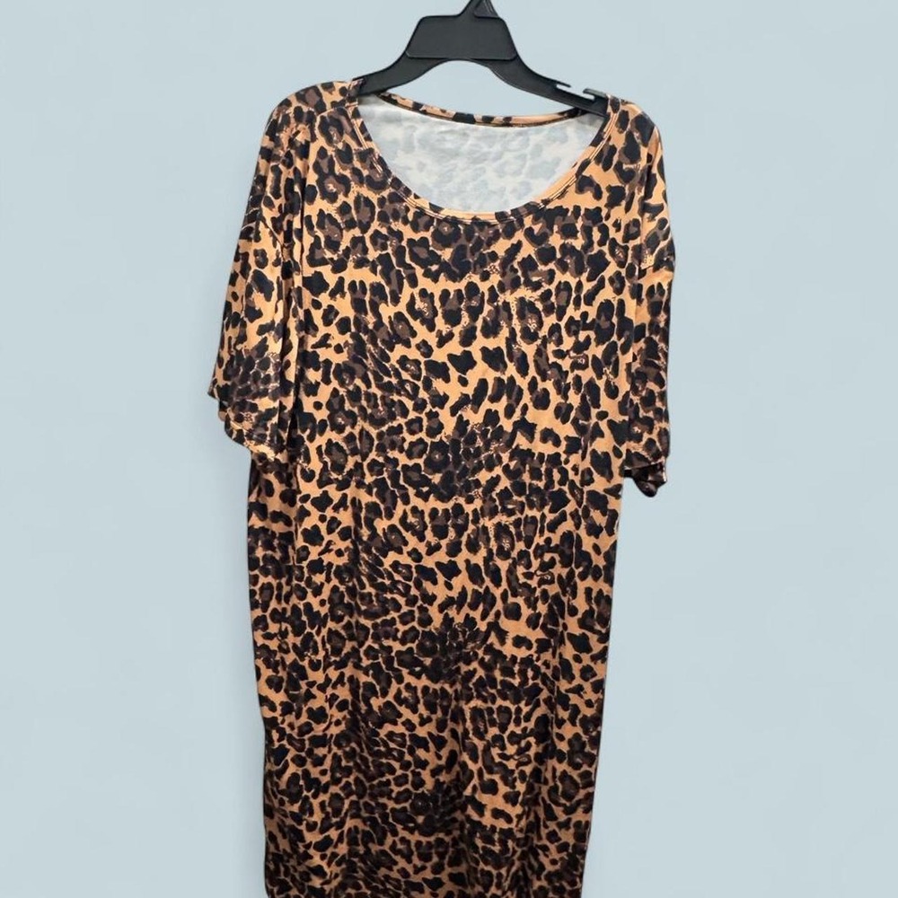 Leopard Print T-Shirt Dress Plus Size 3XL Mob Wife Y2K Brown Animal Print